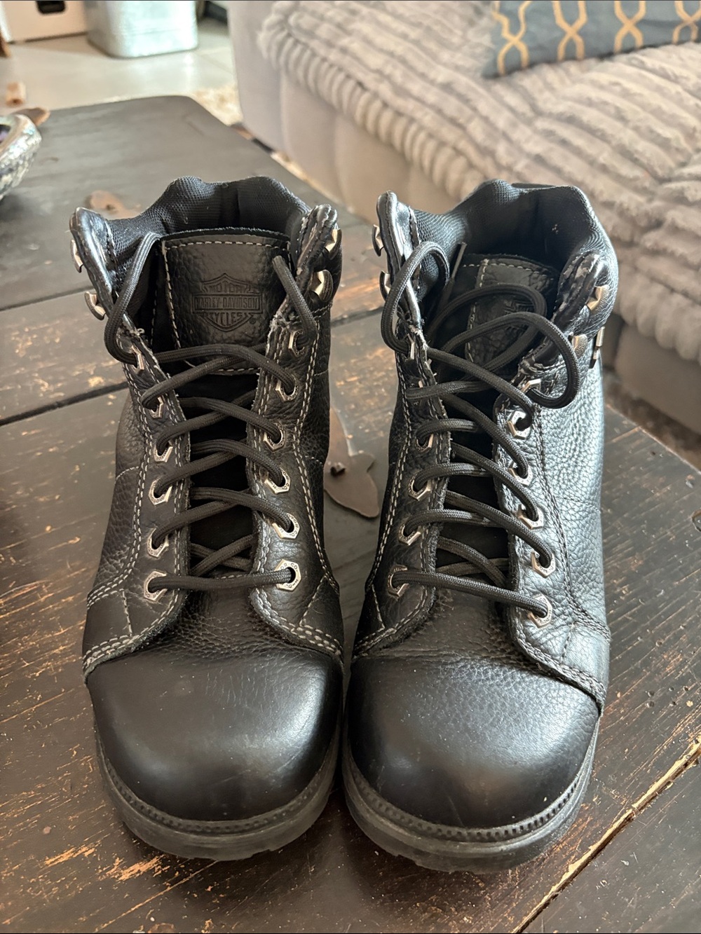Harley-Davidson Black Leather Lace-Up Riding Boots